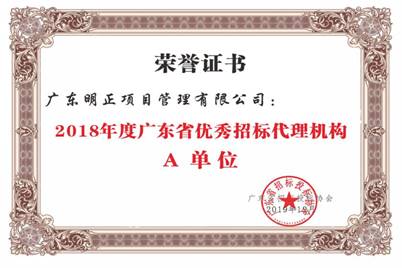 2018广东省优秀招标代理机构a单位